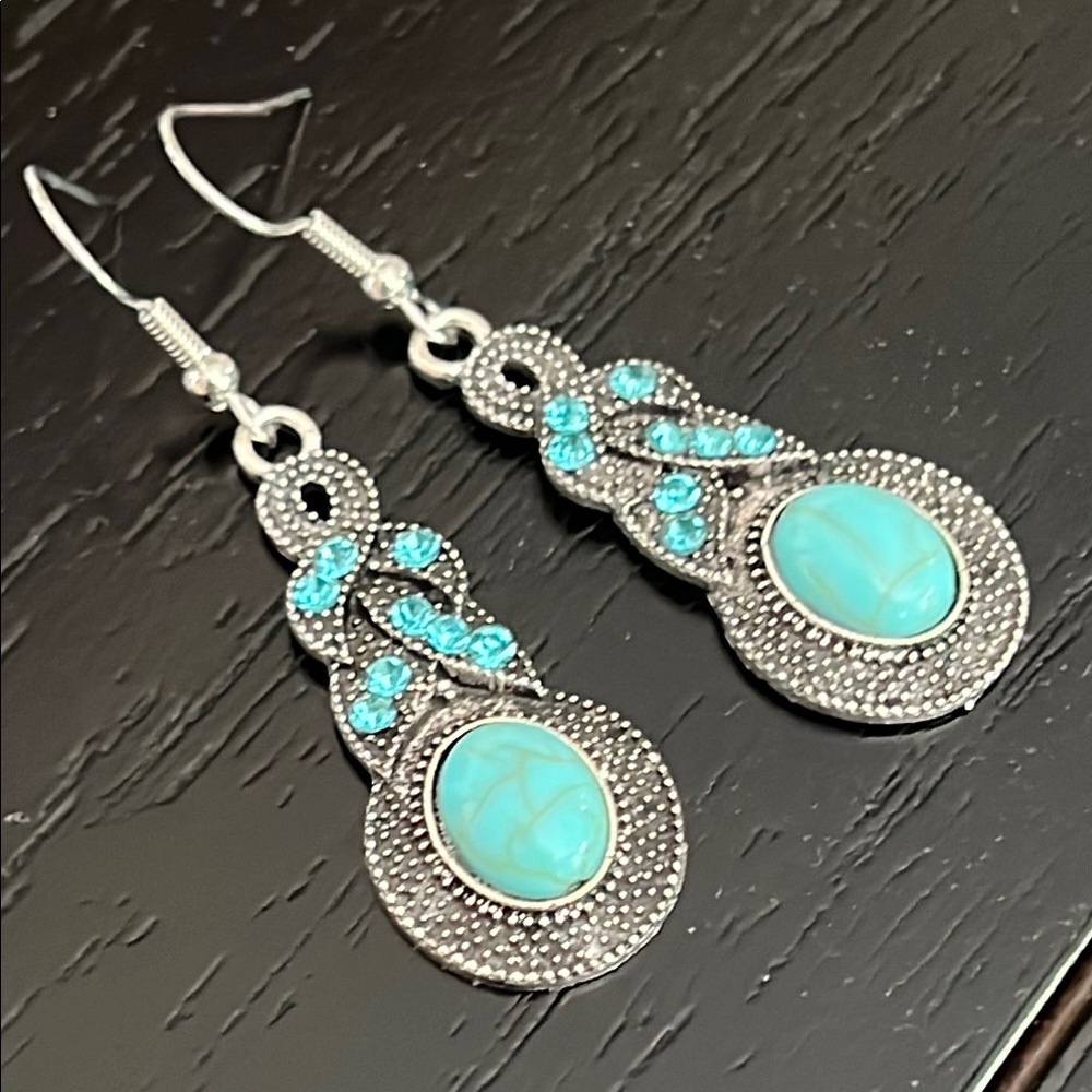 Faux Turquoise and Silver Dangle Earrings-NWT